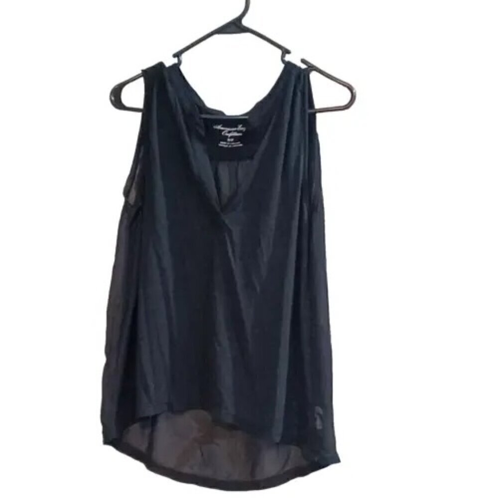 AMERICAN EAGLE Ladies Black Tank SHEER Back Knit Top Sz SMALL GUC